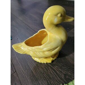 Pottery Ceramic Duck Planter Flower Pot Sunny Yellow 7x3x9 in Vintage USA